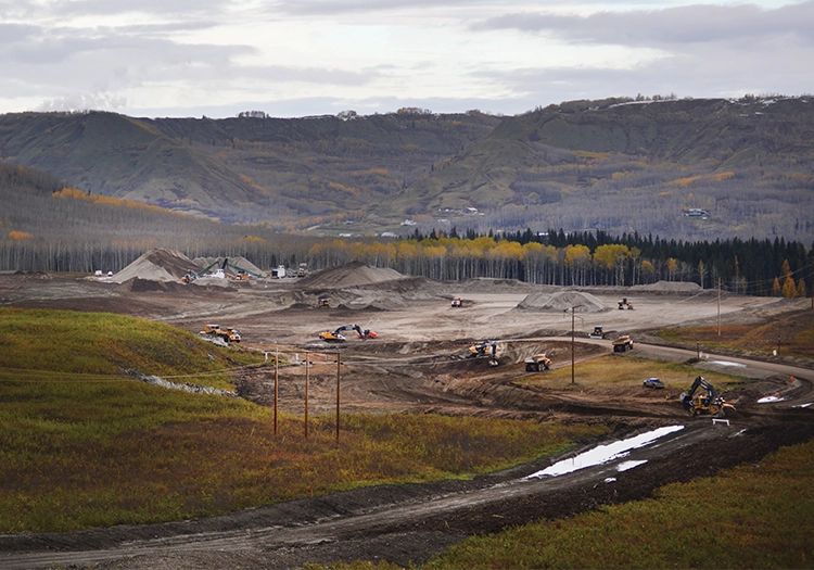 Active worksite with heavy equipment