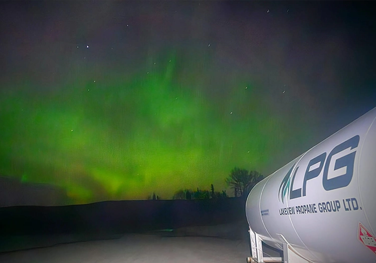 LPG Tanker truck with northern lights